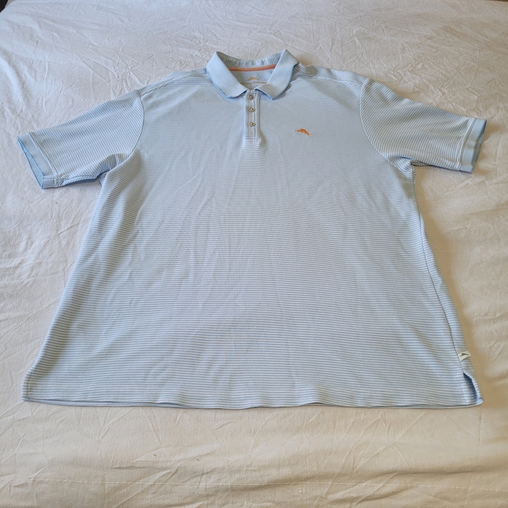 Tommy Bahama Emfielder Polo Shirt Mens XXL Blue Striped Pima Cotton Blend
